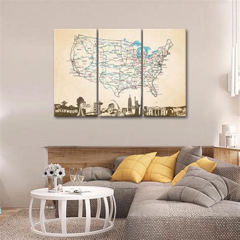 Classic USA Map Masterpiece Multi Panel Canvas Wall Art | ElephantStock