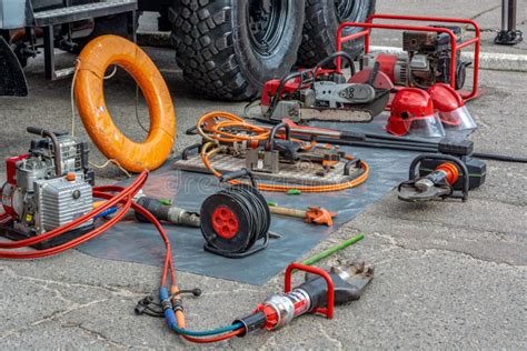 Rescue Team Equipment on the Street Day Stock Image - Image of public ...