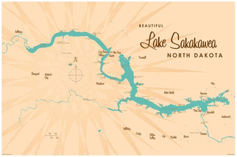 Lake Sakakawea, ND Lake Map Wall Mural - Murals Your Way