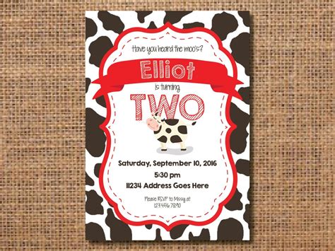 Cow Birthday Invitations | Cow birthday, Animal birthday invitation ...