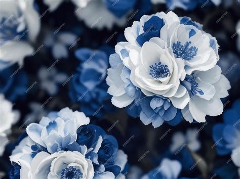 Premium AI Image | Dark Blue and White Watercolor Floral Design