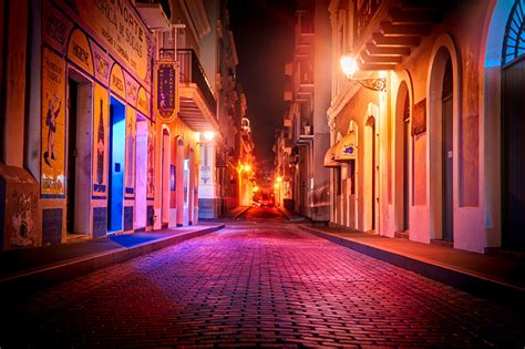 Wallpaper USA Puerto Rico San Juan Roads Street Night Street lights