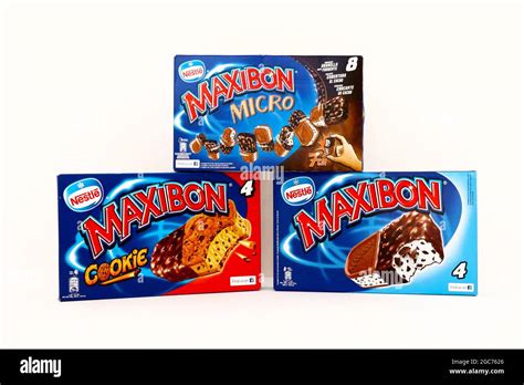 Boxes of MAXIBON Ice Cream. MAXIBON is a brand of Nestlé Stock Photo ...