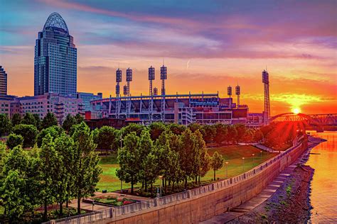 Cincinnati Skyline and Great American Ball Park Sunrise Photograph by ...