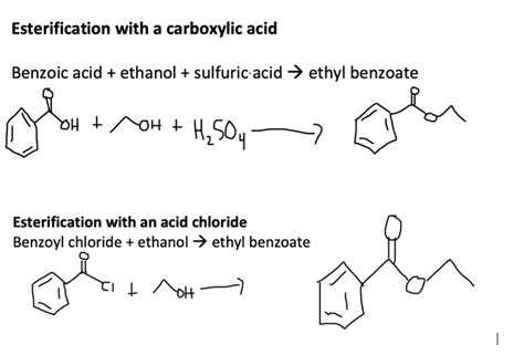 SOLVED: Esterification with a carboxylic acid Benzoic acid + ethanol ...