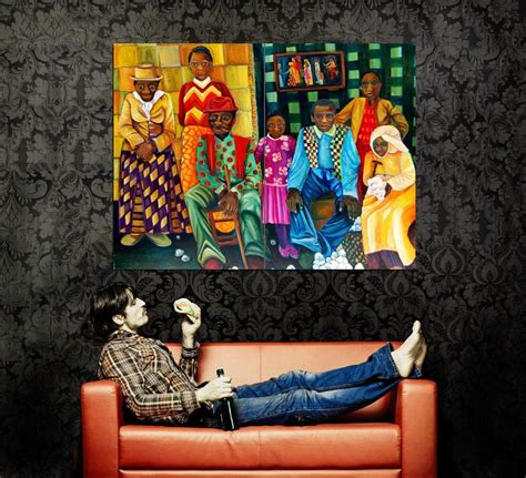 African American Family Painting Art Vintage Huge 47x35 Print Poster