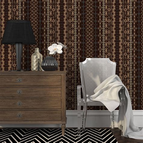 Dark Geometric Peel & Stick Wallpaper Brown Ethnic Self - Etsy