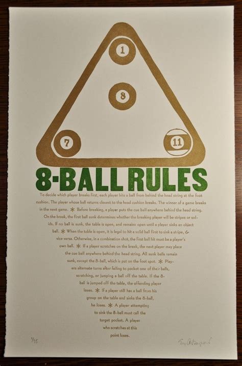 8BALL POOL RULES letterpress poster by grundoonpress on Etsy