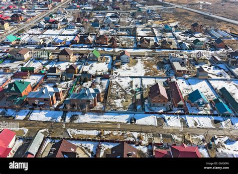 Aerial view on suburban street at spring Stock Photo - Alamy