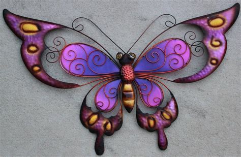 New Large Purple Metal Stained Glass Butterfly Wall Hanging Art Decor ...