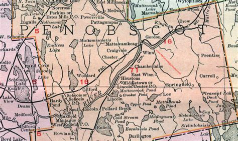 Penobscot County, Maine, 1912, map, Bangor, Orono, Brewer, Old Town ...