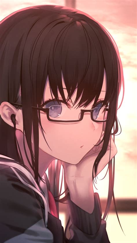 Anime Girl in Glasses with Student Uniform Wallpaper 4k HD ID:3714