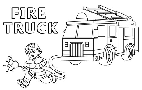 Firefighters and Fire Truck Coloring Page - Free Printable Coloring Pages