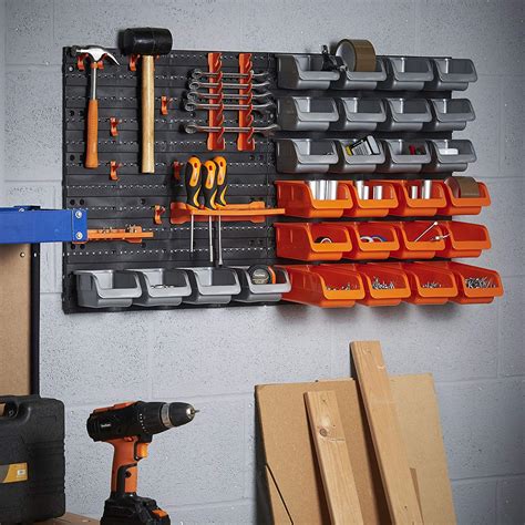 NEW 72 PCS WALL MOUNTED PEGHOOK STORAGE BIN PANEL SET GARAGE STORAGE ...