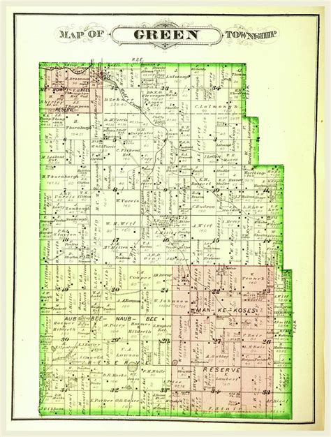 Map Of Green Township, History Of Marshall County, Indiana Drawing by ...