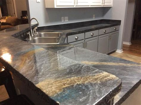 Metallic illusion countertop with chiseled edge | Resin countertops ...