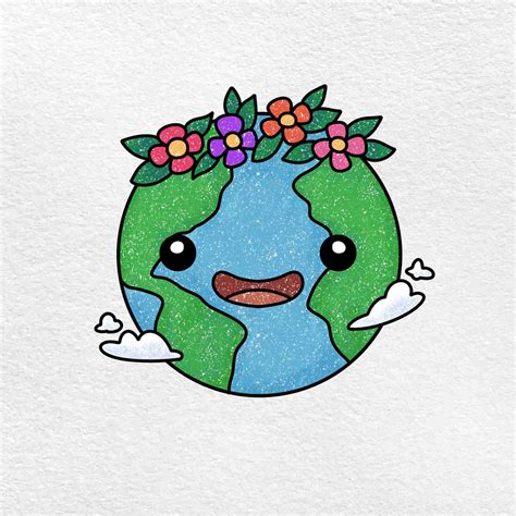 Cute Earth Drawing - HelloArtsy