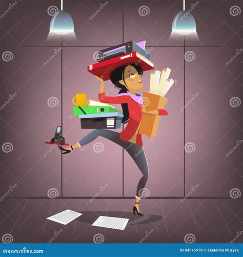 Vector Female Business Character in Cartoon Style. Busy Multitasking ...