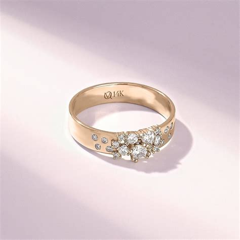 Cluster Wedding Band Ring, 14k Solid Gold Thick Anniversary Band ...