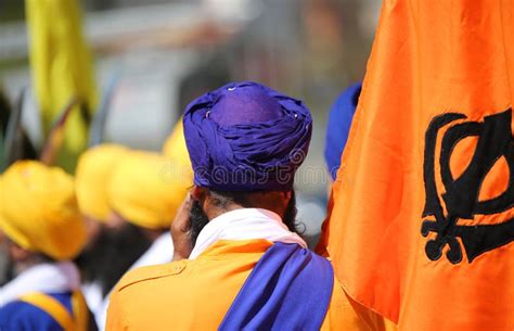 Flag with Symbol of the Sikh Religion Called KHANDA Formed by Tw ...