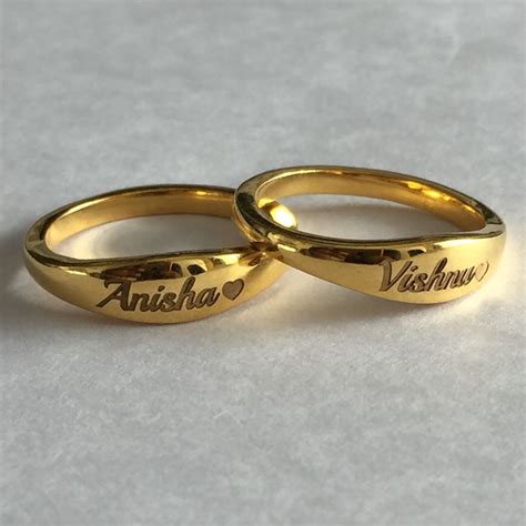 Lovely Heart Name Engraved Gold Couple Rings