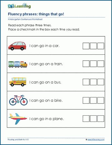 Fluency phrases worksheets | K5 Learning