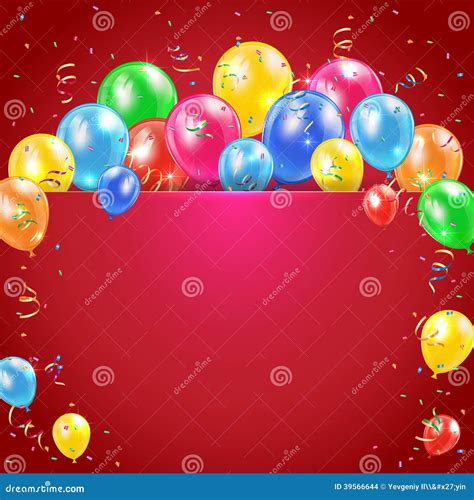 Balloons and Streamer on Red Background Stock Vector - Illustration of ...