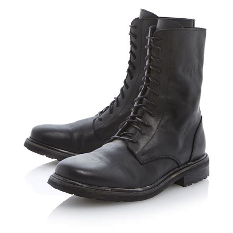 NEW MENS BERTIE CHARCOAL BLACK LEATHER LACE UP MILITARY COMBAT BOOTS ...