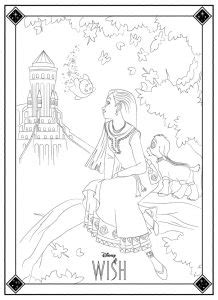 Asha, Valentino and their friend the star - Wish Coloring Pages for Kids