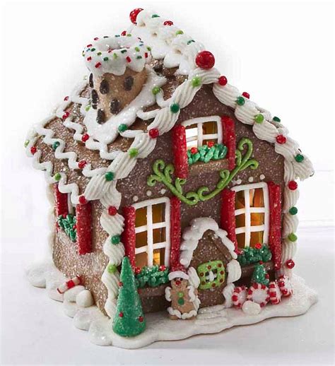 CHRISTMAS DECORATIONS - LED LIGHTED GINGERBREAD HOUSE WITH GINGERBREAD ...