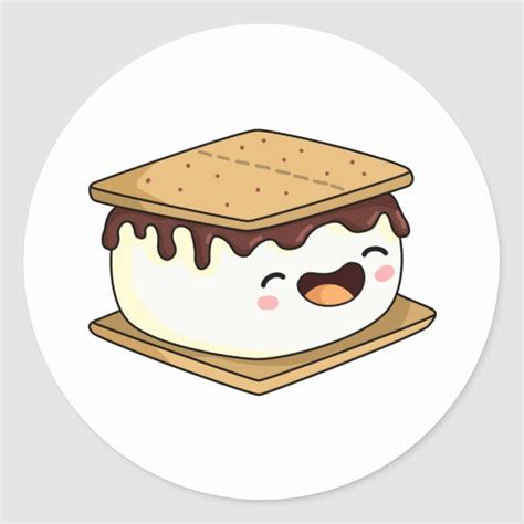 Cute Kawaii Smore Classic Round Sticker | Zazzle | Kawaii drawings ...