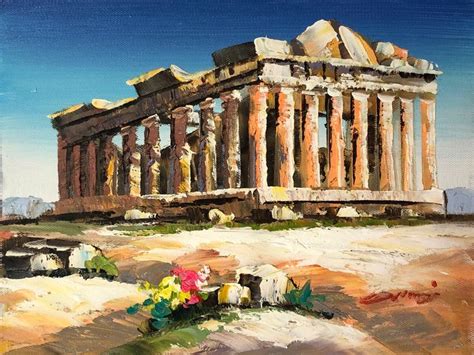 Acropolis oil painting | Parthenon painting | Greek temple wall ...