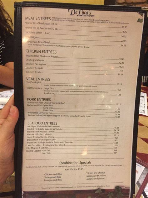 Menu at DeLuca's Restaurant, Westland, Warren Rd