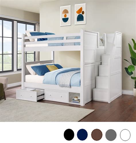 Queen Bunk Bed with Stairs + Trundle , Storage Drawers