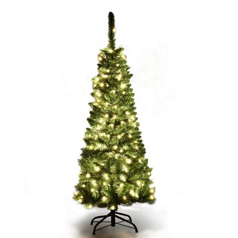 Gymax 4.5ft/6.5ft/7.5ft Pre-Lit Pencil Christmas Tree Traditional ...