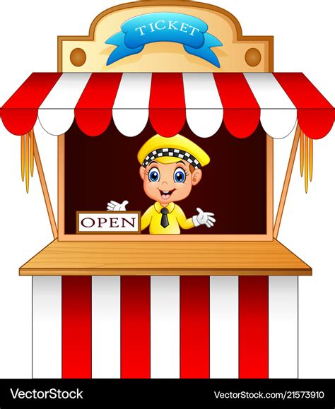 Cartoon boy selling ticket at the booth Royalty Free Vector