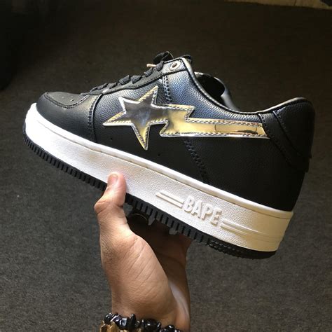 Black & Silver Bape Sta Sneaker Low Size 9 US... - Depop