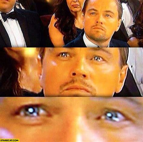 Leonardo DiCaprio sad crying eyes at the Oscars ceremony close up ...