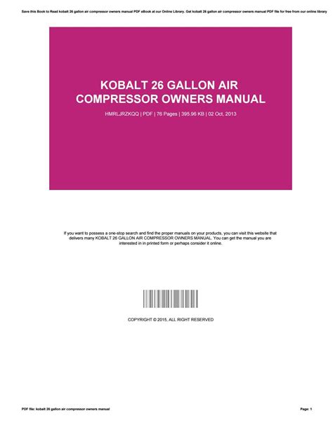 Kobalt Air Compressor Parts Manual