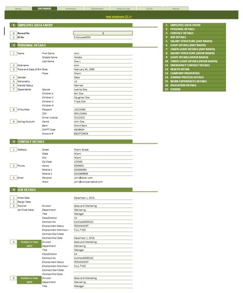 Employee Database Excel Template » ExcelTemplate.net