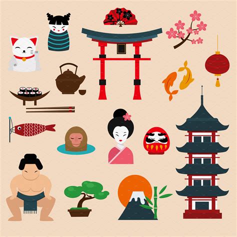 Japan landmark travel vector icons | Decorative Illustrations ...