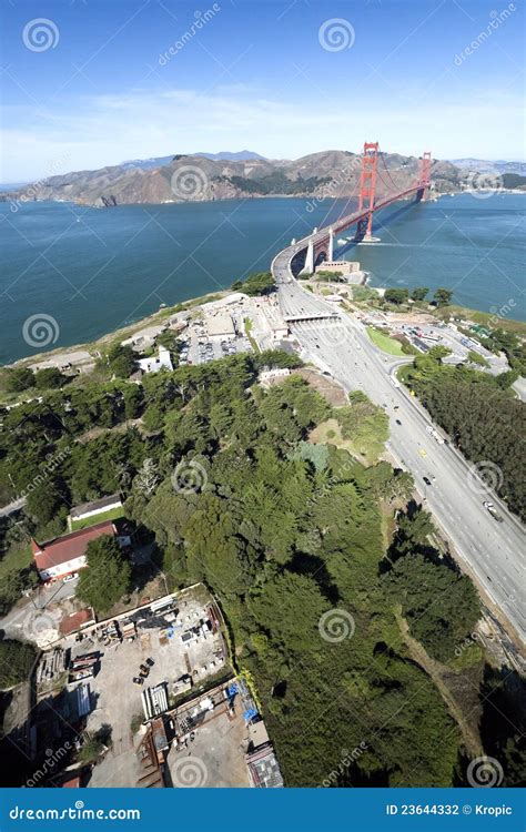 The Golden Gate Bridge Aerial View Stock Photo - Image of city, lights ...