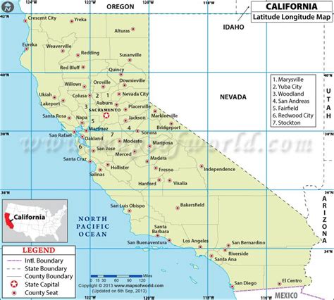 California Latitude and Longitude Map | California Latitude and ...