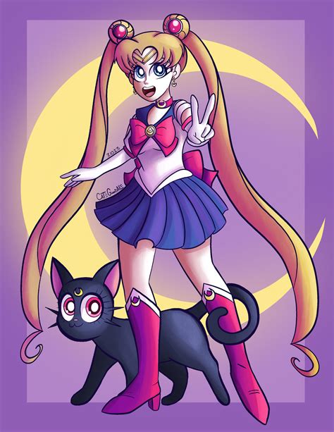 Here’s a fanart I drew of Sailor Moon and Luna : r/sailormoon