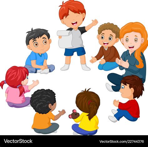 Kids sitting in a circle reading poem Royalty Free Vector