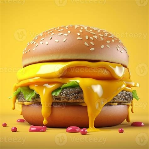 Hamburger with melted cheese on yellow background, 24228918 Stock Photo ...