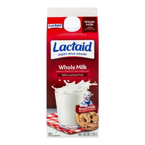 LACTAID® 100% Lactose Free Whole Milk, .5 gal l Carton - Walmart.com