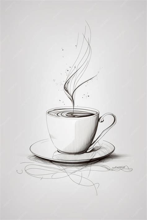 Premium Photo | A drawing of a coffee cup with a steam coming out of it.