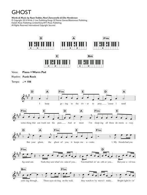 Ghost Sheet Music | Ella Henderson | Piano Chords/Lyrics