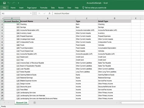 A list of chart of accounts for QuickBooks Online in Excel Format | Upwork